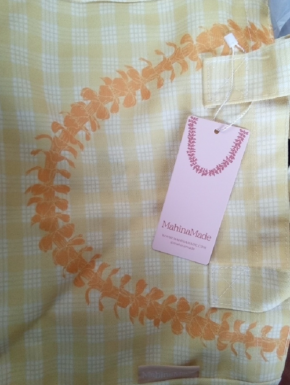 New Mahina Made Puakenikeni Lei Canvas Tote Bag Palaka Yellow MahinaMade - Picture 12 of 15